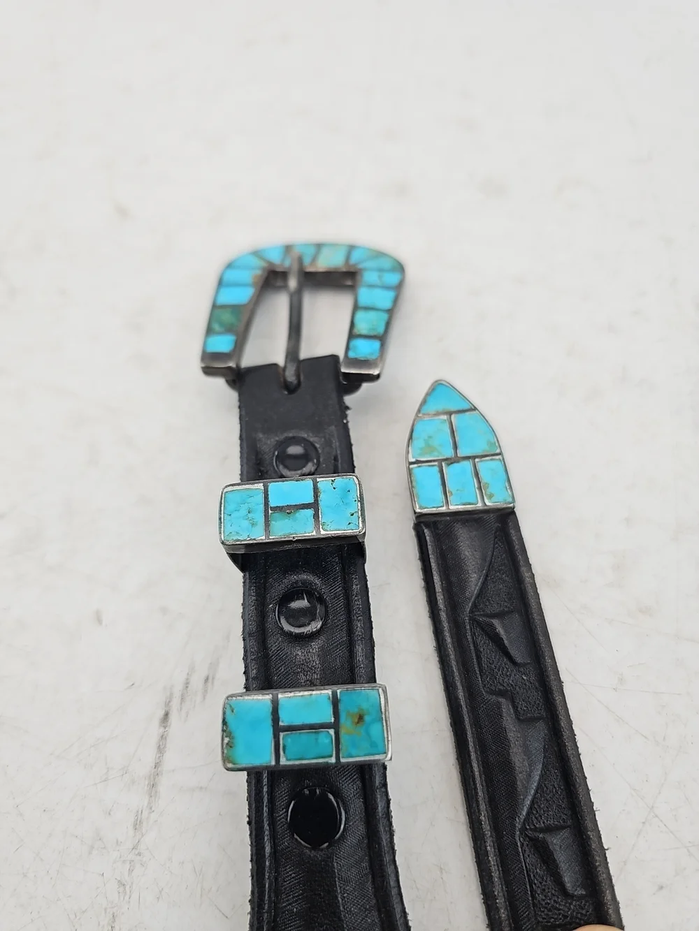 Western Tooled Leather Turquoise Inlay Belt